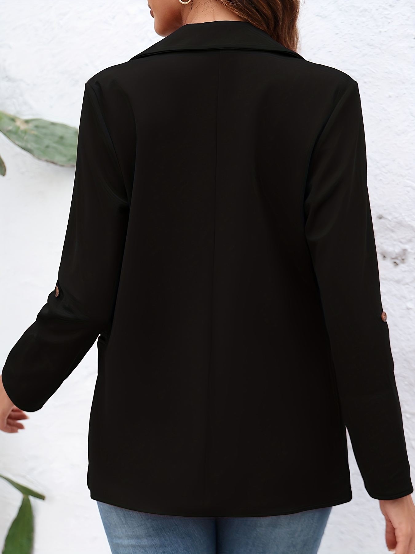 Solid Lapel Blazer, Elegant Open Front Work Office Outerwear, Women’s Clothing