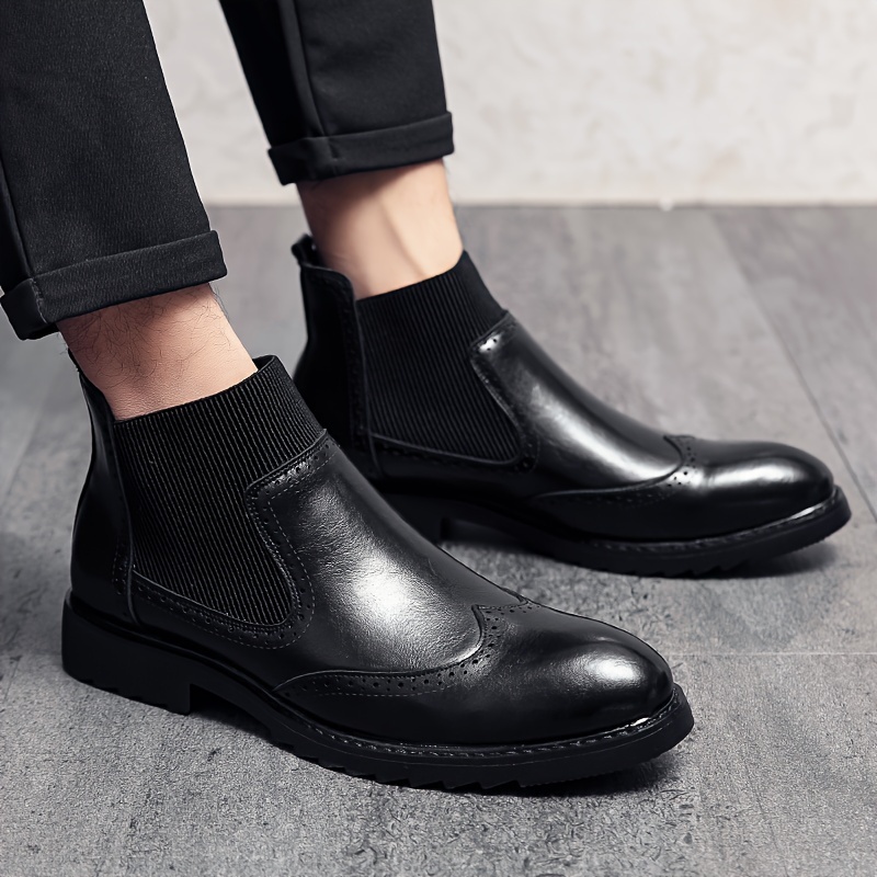 Men s Solid Color Minimalist Style Top Boots, Comfy Non Slip Rubber Sole Durable Casual Walking Shoes, Men s Footwear details 0