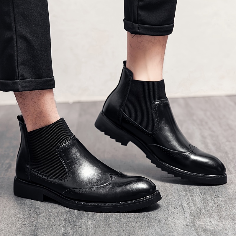 Men s Solid Color Minimalist Style Top Boots, Comfy Non Slip Rubber Sole Durable Casual Walking Shoes, Men s Footwear details 1