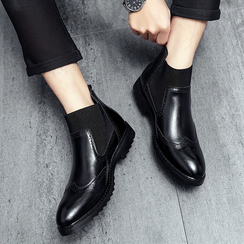Men s Solid Color Minimalist Style Top Boots, Comfy Non Slip Rubber Sole Durable Casual Walking Shoes, Men s Footwear details 4